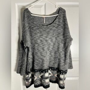 Free People Charcoal and Black Patterned Sweater